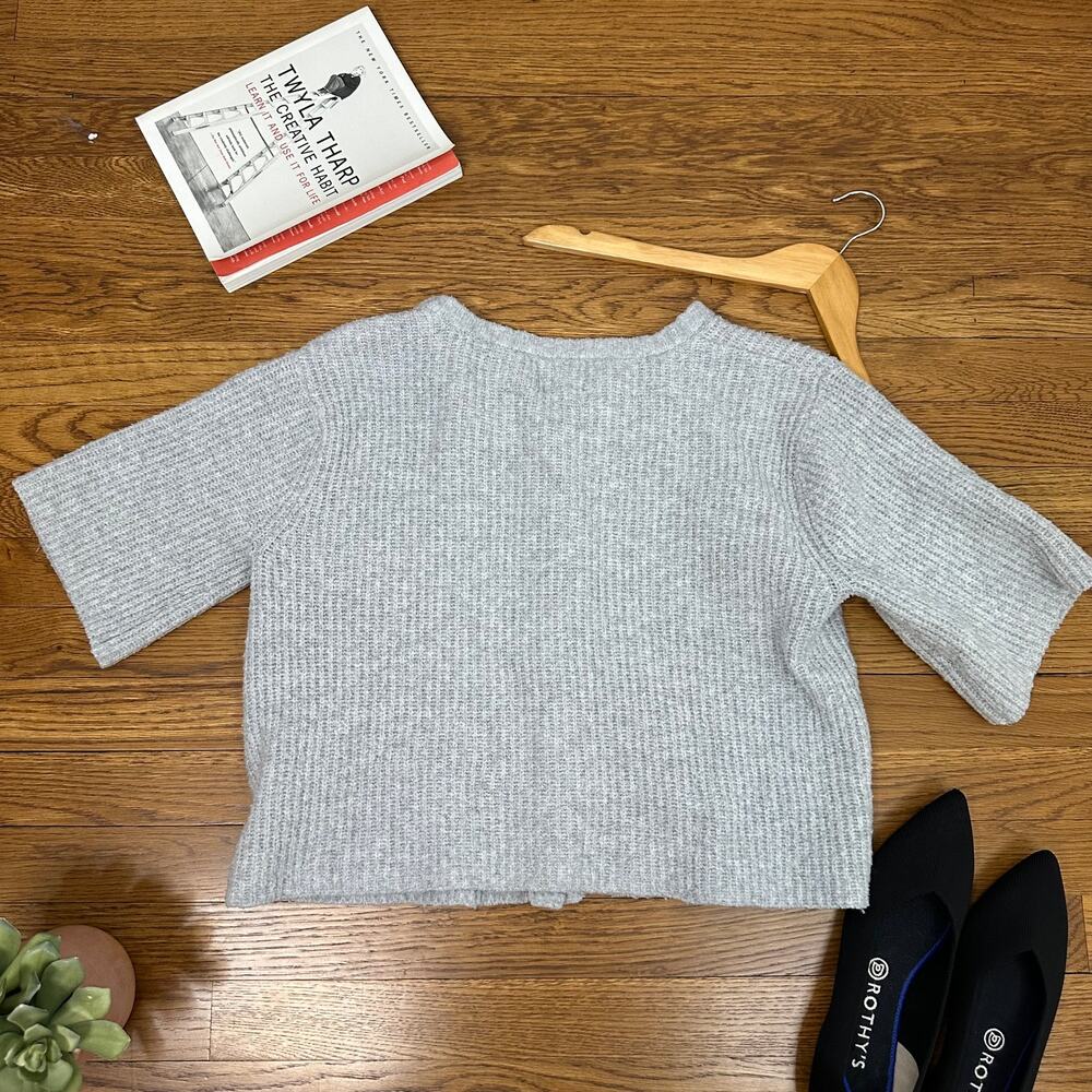 Aerie Gray Oversized Cropped Short Sleeve Knitted Button Front Cardigan - Picture 6 of 6
